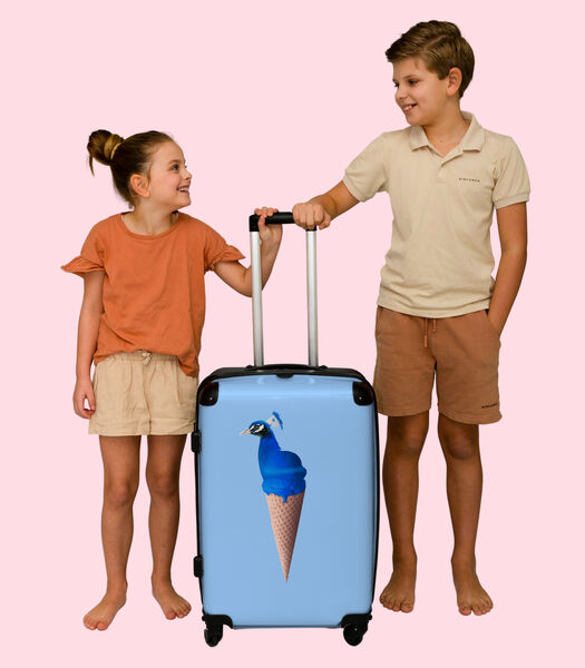 Bagage à main Valise avec 4 roues et serrure TSA (Paon - Cônes de glace - Crème glacée - Bleu - Oiseau)