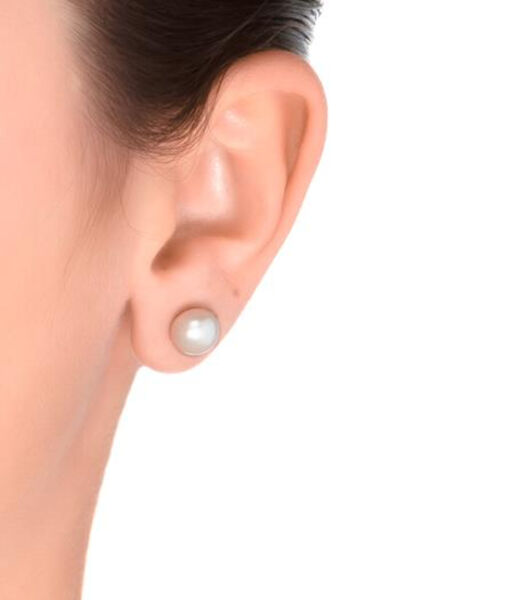 Boucles d'oreilles, essentielles en argent 925 et perle blanche avec finition rhodiée