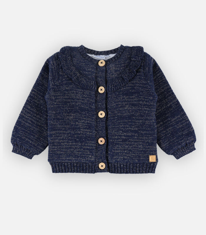 Tricoloudoux cardigan met ruches, donkerblauw image number 0