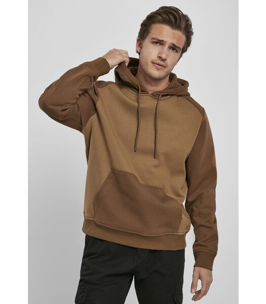 Hooded sweatshirt 2-tone fake raglan