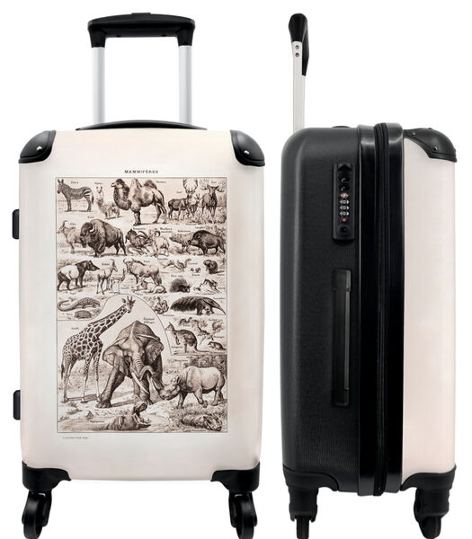 Bagage à main Valise avec 4 roues et serrure TSA (Animaux - Rétro - Illustration - Noir et blanc)