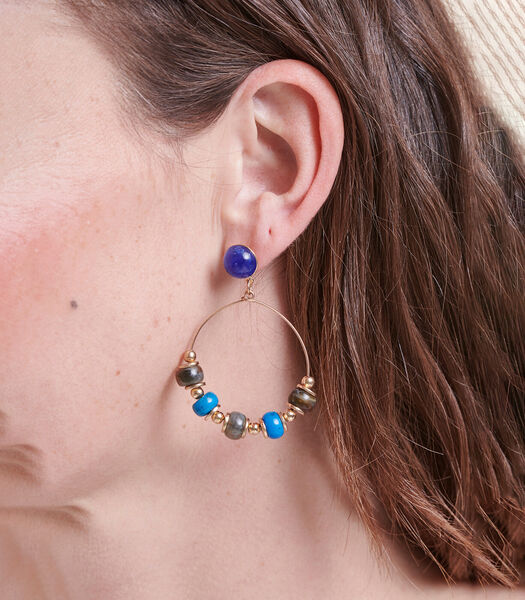 Boucles d'oreilles créoles pendantes perles bleues