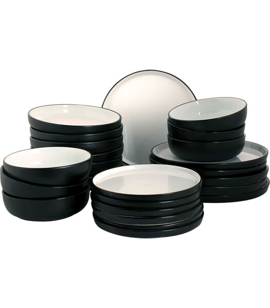 Service de vaisselle  Cosmic Porcelain 6 personnes 24 pièces Blanc Noir