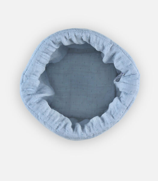 Beauty case mousseline de coton BIO ouatinée, écru/bleu
