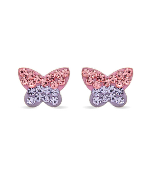 Boucles d'oreilles, papillon en argent 925 et zircon multicolore plaqué rhodium