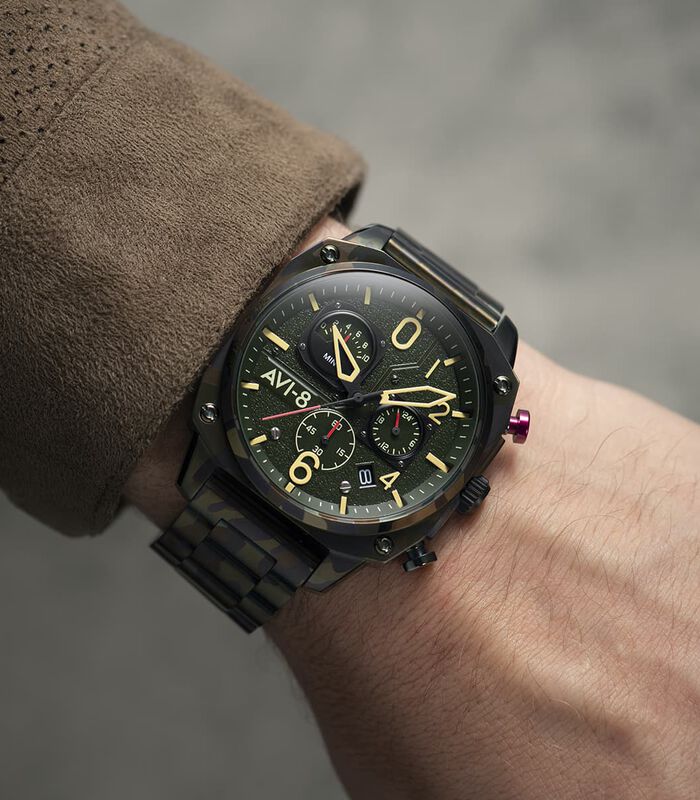 Japans quartz chronograaf herenhorloge - Roestvrij stalen armband - Datum - Hawker Hunter image number 2