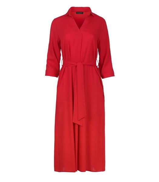 Rode linnenstijl midi-jurk met riem
