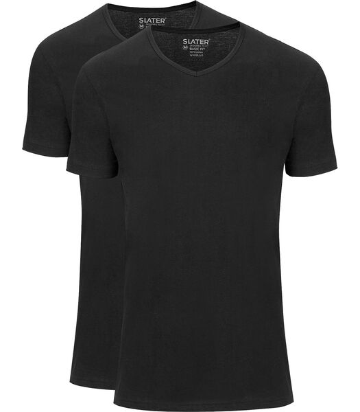 Slater 2-pack Basic Fit T-shirt V-hals Zwart