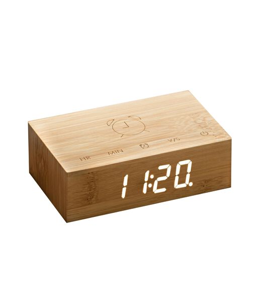 Flip Click Clock Wekker - Bamboe/LED Wit