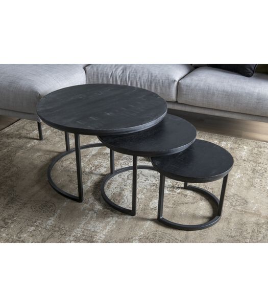 Black Omerta - tables d'appoint - set of 3 - rond - bois de manguier massif - noir