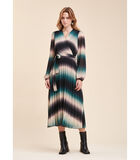 Lange geplooide jurk in Tie & Dye bedrukte polyester sluier image number 1