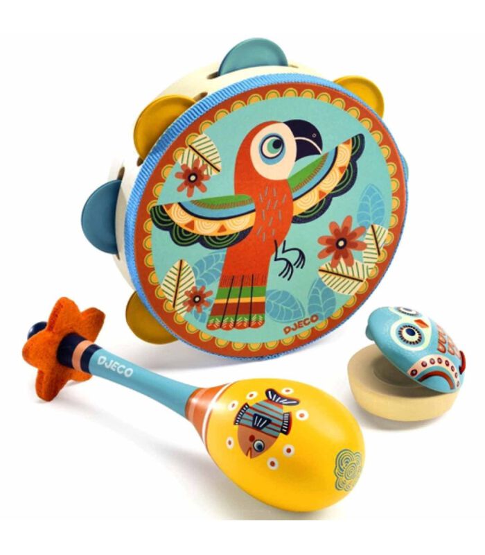 DJECO Set of 3 instruments: Tambourine, maracas, castanet - 32,5 x 185 x 6 cm image number 0