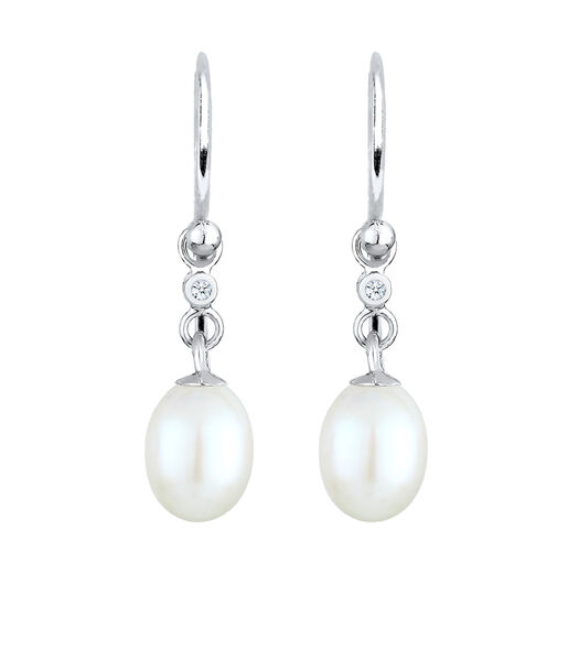 Boucles D'oreilles Avec Perles De Culture D'eau Douce Et Diamant