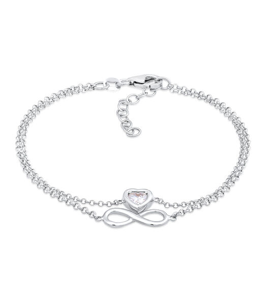 Bracelet Femmes Couches L'infini Coeur Avec Cristal De Zirconium En Argent Sterling 925