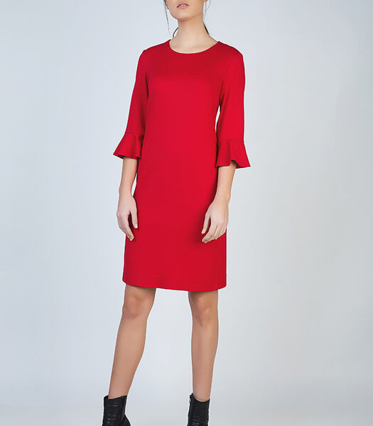 Rode jurk met mouwen in stretch Punto di Roma stof