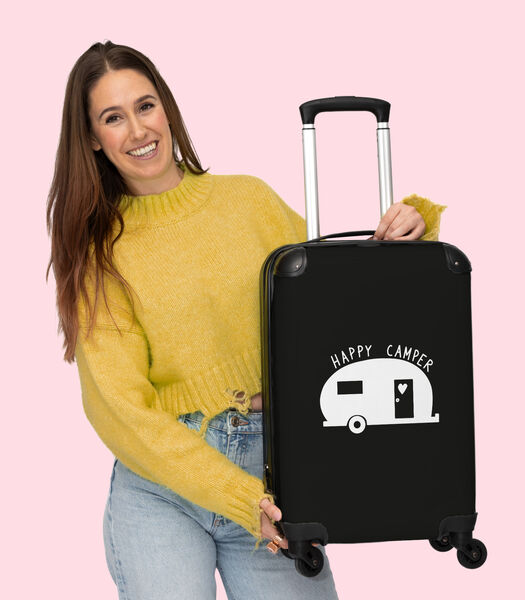 Ruimbagage koffer met 4 wielen en TSA slot (Caravan - 'Happy Camper' - Zwart - Wit - Quotes)