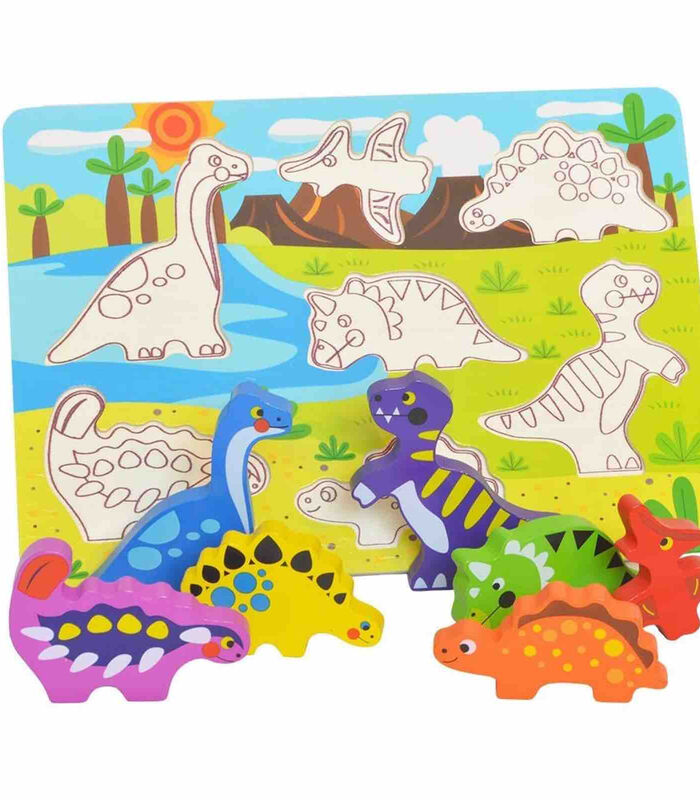 Babyspeelgoed Dikke houten puzzel Dinosaurussen image number 0