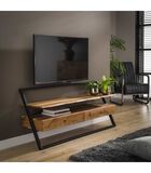 Metal frame - TV-meubel - massief acacia - naturel - 2 lades - 1 nis - metalen frame image number 1