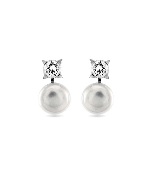 Boucles d'oreilles, avec fermoir en argent 925 et perles blanches rhodiées, de type omega essential