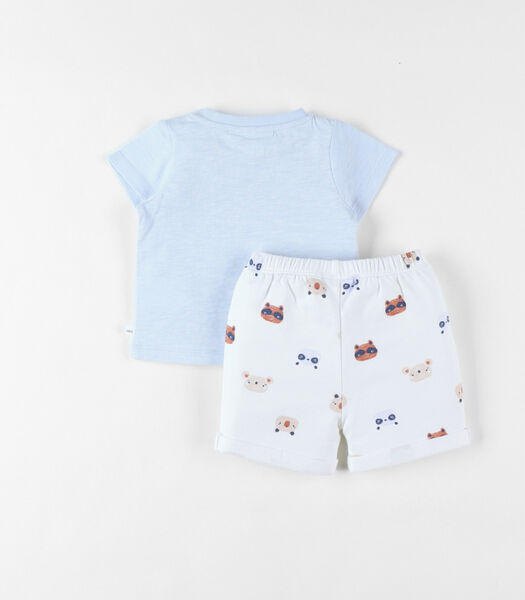 Set T-shirt + short met dierenprint, ecrut/lichtblauw