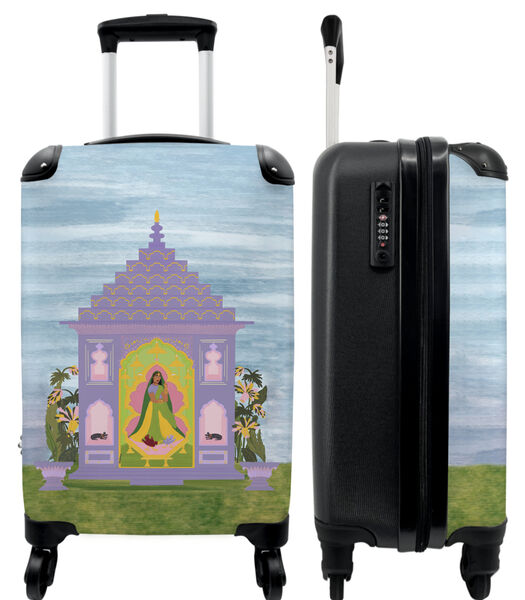Valise spacieuse avec 4 roues et serrure TSA (Temple - Femme - Inde - Pastel)