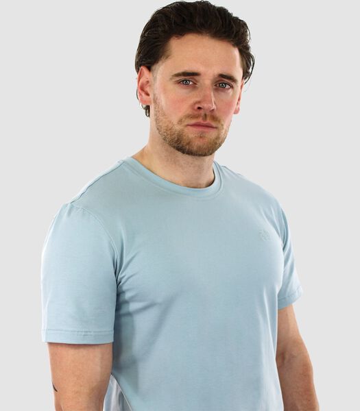 T-Shirt Tricoté - Manches Courtes - Bleu Clair - Coupe Regular - Excellent Coton