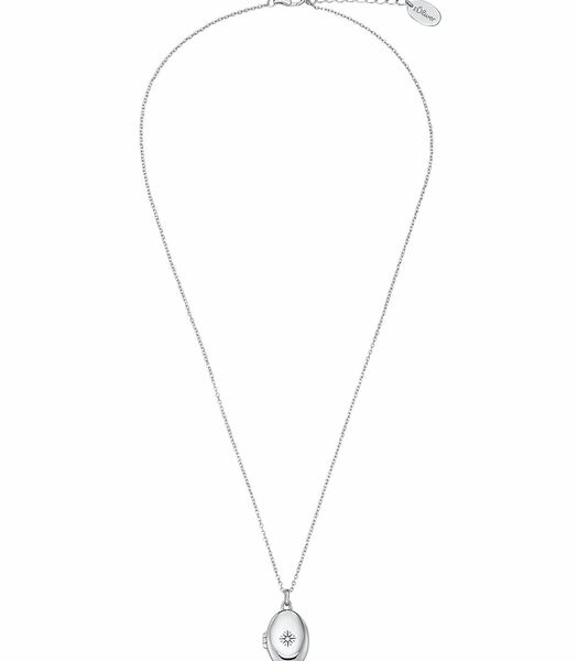 Ketting met hanger voor dames, 925 Sterling Zilver, (synth.) Zirconia | medaillon, graveerbaar