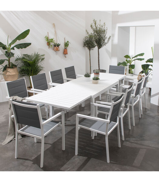 VENEZIA grijs textilene uittrekbare tuinset 10 zitplaatsen - wit aluminium