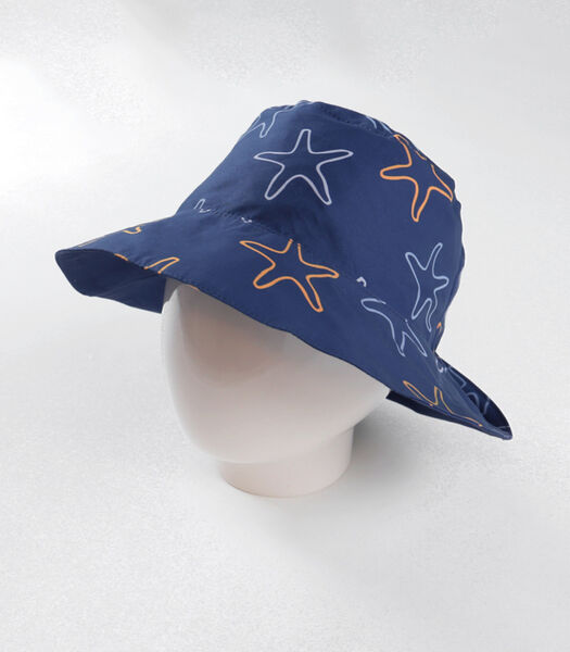 Omkeerbare hoed met zeesterrenprint, donkerblauw/oranje