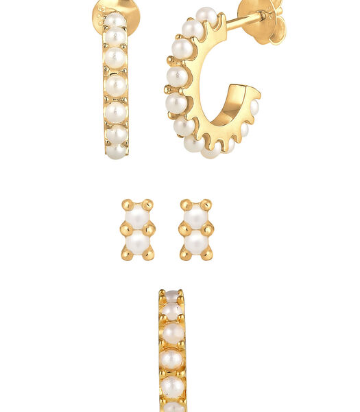 Boucles D'oreilles Créoles Earcuff Avec Des Perles Synthétiques Boucles D'oreilles Femme - (925/1000) Argent