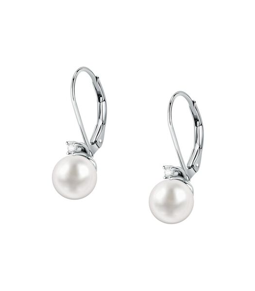 Boucles D'Oreilles en argent 925, perle blanc, zircons B-CLASSIC