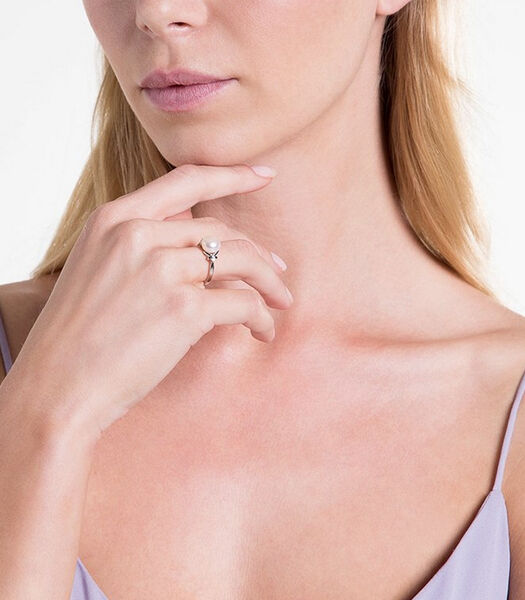 Ring "Naxos Perle" witgoud, parel en diamant