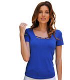 CALIFORNIE Jersey T-shirt elektrisch blauw met vierkante hals image number 1