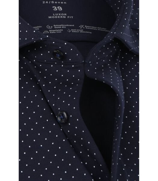 Luxor Jersey Stretch Overhemd 24/Seven Stippen Donkerblauw