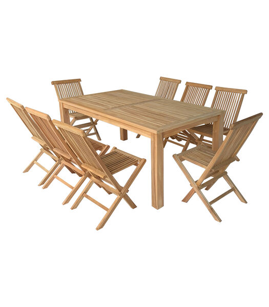 Salon de jardin en teck JAVA - table rectangulaire et chaises pliantes - 8 places