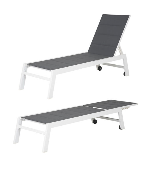 BARBADOS ligstoel en bijzettafel in grijs textilene - wit aluminium