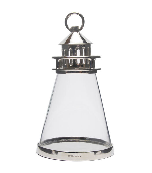 Lanterne, Photophore - Phare - Argent - Aluminium, Verre, MDF