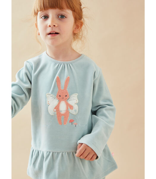 2-delige pyjama met konijntje uit fluweel, aqua