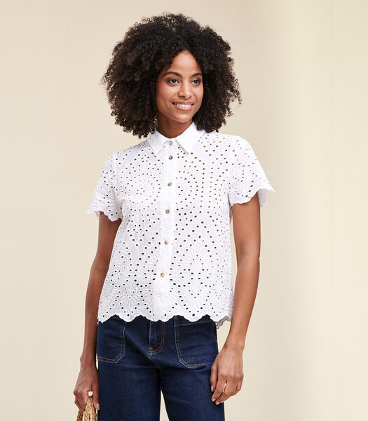 Chemise blanche en broderie anglaise manches courtes