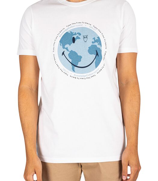 T-shirt met smiley-aarde-print