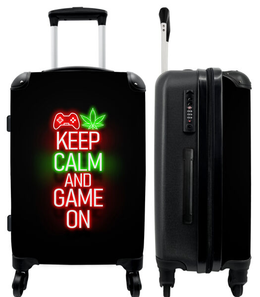Bagage à main Valise avec 4 roues et serrure TSA (Gaming - Neon - Keep calm and game on - Red - Text)