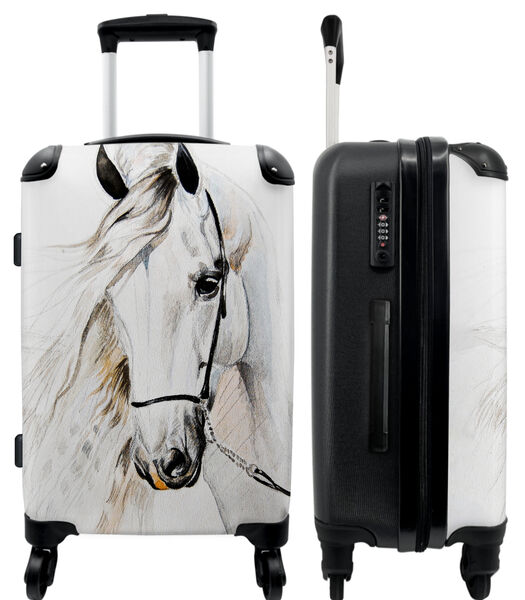 Handbagage Koffer met 4 wielen en TSA slot (Paard - Wit - Illustratie - Meisje)