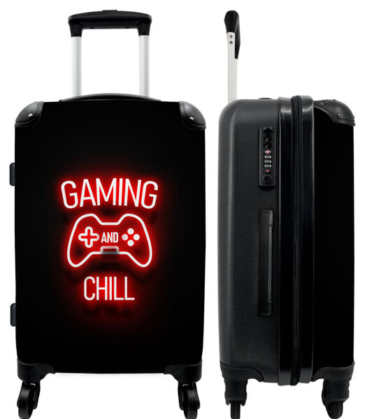 Handbagage Koffer met 4 wielen en TSA slot (Gaming - Quotes - Gaming and chill - Neon - Rood)