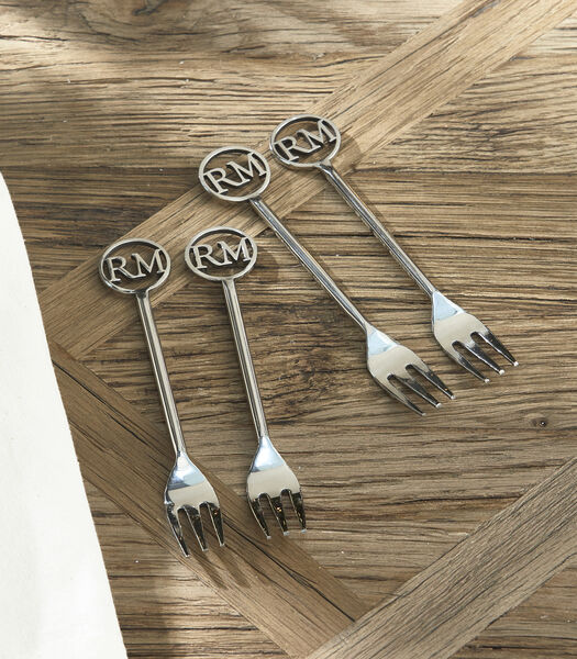 Kleine vorkjes zilver, Dessertbestek 4 stuks - RM Monogram Forks