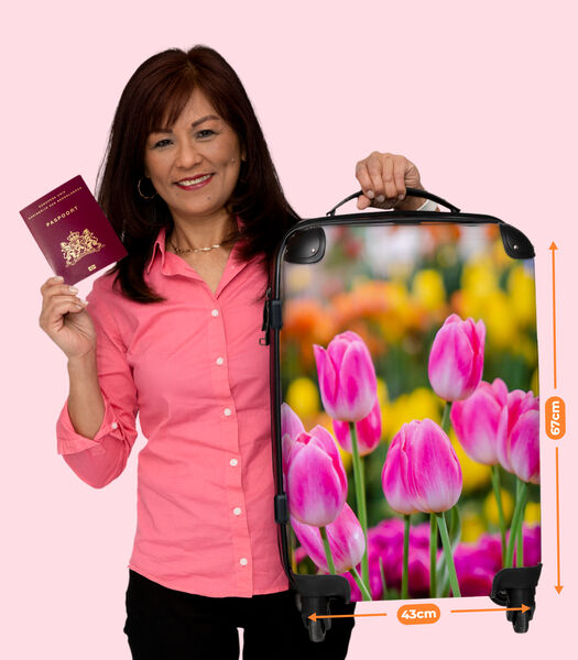 Bagage à main Valise avec 4 roues et serrure TSA (Fleurs - Tulipes - Rose - Printemps)