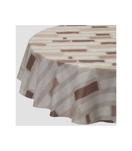 Rond of ovaal gecoat tafelkleed Stripe Patch Taupe
