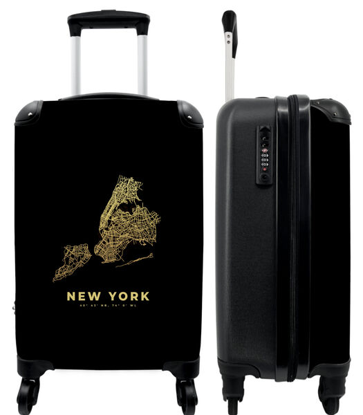 Ruimbagage koffer met 4 wielen en TSA slot (New York - Goud - Plattegrond - Stadskaart - Kaarten)