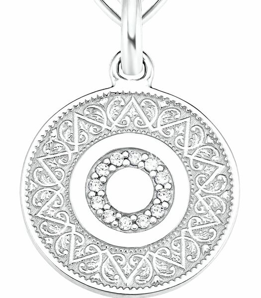 Chaîne avec pendentif pour dames, argent 925 sterling, zirconium (synth.)|pièce de monnaie