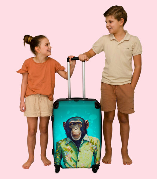 Handbagage Koffer met 4 wielen en TSA slot (Aap - Blouse - Bloemen - Groen - Portret)