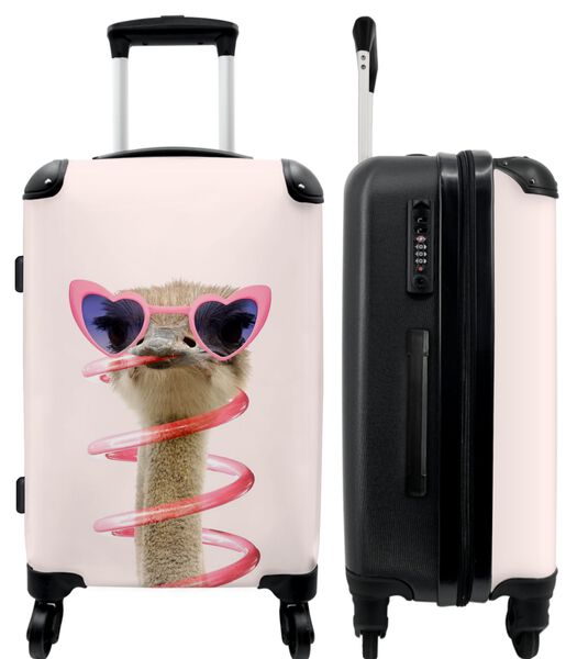 Handbagage Koffer met 4 wielen en TSA slot (Struisvogel - Zonnebril - Roze - Dieren)
